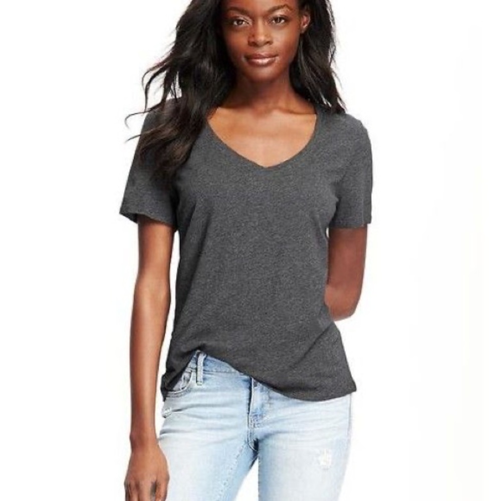 Old Navy Dark Heather Gray Relaxed V-Neck Tee | Size: Small Tall